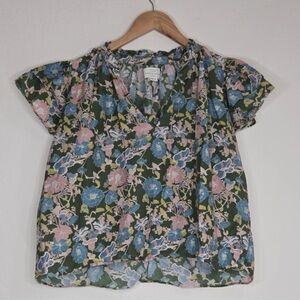 Trovata Birds of Paradise Clover Flutter Sleeve Blouse Spring Tendril In Multi M